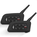 EJEAS V4 Plus Motorcycle Helmet Bluetooth Intercom, Bluetooth 5.1 Motorcycle Headset with CVC Noise Reduction and FM Radio Function for 4 Riders Talk at The Same Time Within 1500M (2 Pack)