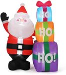 GarveeLife 6FT Christmas Inflatable Outdoor Decorations, Cute Santa with Gift Box, Blow Up Xmas Yard Decoration for Holiday Home Party Garden Lawn Decor, Indoor Outdoor Use, Easy Installation