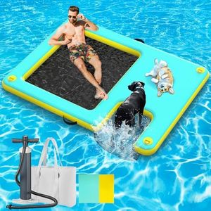 Inflatable Floating Dock, 8FT x 6FT Extra Large Dog Boat Ramp Swim Dock Platform w/Mesh Swim Area, Non-Slip Platform with Water Ramp for Dogs, Heavy-Duty Water Mat Raft Island for Lake, Pool, Beach