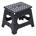 Folding Step Stool with Safety Lock, 11 Inch Pastic Foldable Stool for Adults & Kids, Portable Stepstool for Bathroom, Kitchen, with Anti-Skid Dots, Hold Up to 250lbs (11 Inch (28cm), Black)