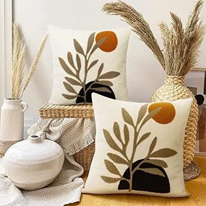 Merrycolor Set of 2 Embroidery Cushion Covers, 45 x 45 cm, Pillowcase with Hidden Zip, Super Cotton Microfibre Comfortable Cushion Cover, Pillow Cover for Living Room, Bedroom