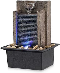 Amootek Tabletop Fountain Waterfall Fountain Office Tabletop Fountain Includes Many Natural River Rocks Decorated with Colorful Light 6.3" L x 5.12" W x 8.66" H