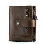 Men‘s Leather Wallet Genuine Leather RFID Blocking Bifold Zipper Pocket Card Holder, 828-coffee