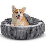 JOEJOY Round Dog Bed Calming Donut Cuddler Pet Bed for Large Medium Small Dogs, Warm Puppy Hooded Dog Cave Bed Cat Bed Medium Washable with Breathable Fluff, Fits Up To 25/30lbs Pets