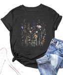 DUTUT Women Boho Flower T Shirt Vintage Floral Graphic Shirt Botanical Tee Wildflowers Shirts Garden Lover Top