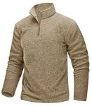 TACVASEN Men's 1/4-Zip Fleece Jacket Mid-Weight Performance Fleece Jacket Warm Soft Polar Fleece Jacket Military Jacket Khaki