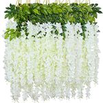 Planthouse 12pcs Artificial Fake Wisteria Vine Hanging Garland 3.6Ft/Piece Silk Flower,Artificial Flower, Fake flowerfor Home Garden Wedding Decor (White)