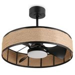 reiga Caged Ceiling Fans with Lights 60.5cm - Low Profile Rattan Ceiling Fan with Lights and Remote Control, Reversible Fan Blades for Bedroom, Living Room, Kitchen, Patios