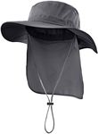 Decentron Outdoor UPF50+ Mesh Sun Hat Wide Brim Fishing Hat with Neck Flap (Dark Grey)