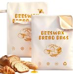 2 Pack Extra Large Beeswax Bread Bags with Zip Closure – Reusable Cotton Linen Bread Storage Bags with Natural Beeswax Lining for Sourdough & Artisan Loaves