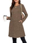 SENBATU Jumper Dress Ladies Long Sleeve Dresses for Women UK Side Buttons Tunic Dress with Pockets Coffee Large