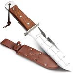 SHALL Hori Hori, Japanese Garden Knife, Soil Knife with Leather Sheath, Rosewood Handle & Hide Rope, 7” Stainless Steel Blade, Rope Cutting Edge, for Digging, Weeding, Planting, Full-Tang