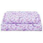 Softan Bed Sheet Set for Kids Girls, Full Size Kids Sheets Microfiber Kids Fitted Sheet, Breathable and Silky Soft Feeling Kids Sheet Set 4 PCs Purple Love Heart Rainbow Kids Full Bed Sheet