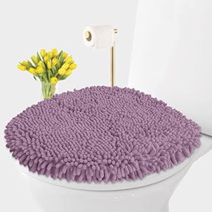 LuxUrux Toilet Lid Cover, Extra-Soft Plush Seat Washable Shaggy Microfiber Standard Toilet Lid Covers for Bathroom Machine Wash & Dry (18x18 inches, Muave)