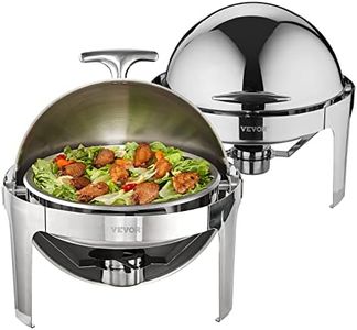 VEVOR Roll Top Chafing Dish Buffet Set, 5.5L 2 Pack, Stainless Steel Chafer with 2 Full Size Pans, Round Catering Warmer Server with Lid Water Pan Stand Fuel Holder, for at Least 5 People Each