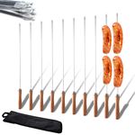 Grill Skewers with Wood Handle 10 Pack Stainless Steel Flat Grilling Kabob Sticks Reusable BBQ Barbecue Skewers Set for Meat Shrimp Chicken Beef Vegetable 16.5 Inch by Beardo