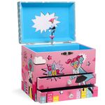 Jewelkeeper Girls Jewellery Box with 2 Drawers, Superhero Musical Box for Girls, Fur Elise Tune - Girls Birthday Presents