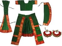 CHRISLEY ENTERPRISES Green Bharatnatyam+1 line Ghungroo Classical Dance Costume for Girls Fancy Dress Competitions/Annual Functions/School Events (6-8 Years)