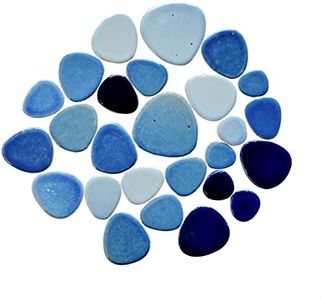 1 Pound Ceramic Mosaic Tiles Assortment Color Mixed Size Polished Porcelain Tiles Oval Mosaic Pieces for DIY Crafts Floor Flowerpots Handmade Home Decor - Blue Series