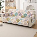 HOKIPO Polyester 3 Seater Quilted Sofa Cover with Pockets, Quatrefoil Multicolor (NEW-742-D5)