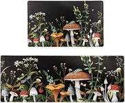 FNLNDO Mushroom Kitchen Rugs and Mats Green Mushroom Kitchen Decor Anti Fatigue Kitchen Floor Mat Set of 2 Non-Skid Washable Kitchen Runner Rug for Kitchen Sink Laundry