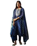 GoSriKi Women's Cotton Blend Straight Printed Kurta with Pant & Dupatta (Doremi Navy-GS_XXL_Navy Blue_XX-Large)