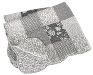 Stephan Baby Reversible Pieced Florals & Dots Crib Quilt with Scalloped Hem, Gray and White