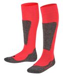 FALKE Unisex Kids Active Ski K KH Wool Warm Thick 1 Pair Skiing Socks, Red (Fire 8150), 12-2.5