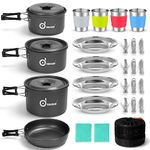 Odoland Camping Cookware Kit for 4 People, Non-Stick Lightweight Pots Pan Set with Stainless Steel Cups Plates Forks Spoons for Camping, Backpacking, Outdoor Cooking and Picnic