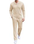 COOFANDY Men's 2 Piece Tracksuit Set Polo Athletic Sweatsuit Quarter Zip Jogging Long Sleeve Casual Sports Outfits, Beige, X-Large