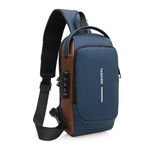 TS WITH TECHSUN Waterproof Polyester Slim Unisex Crossbody Sling Bag Chest Backpack Men's Shoulder Bag, Leisure Travel Handbag, Hard Shell Anti-Theft Chest Bag (Blue)