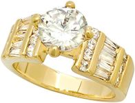 (4) - 8mm Gold Plated Round CZ Solitaire Ring w/Baguette & Round CZs