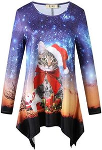 SSLR-Ugly-Christmas-Shirt-for-Women-Funny Xmas Holiday Tee Shirts 3/4 Sleeves Crew Neck Lightweight Casual (Large, Purple(1100))