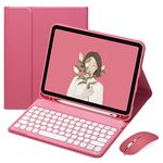 iPad Air 5th Generation Air 4th Gen Keyboard Case with Mouse Round Key Cute Candy Color Keyboard Bluetooth Detachable Keyboard Cover for iPad Air 5 10.9 inch (Dark Pink)