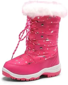 DREAM PAIRS Girls Snow Boots Warm Cozy Anti-Slip Lightweight Mid Calf Faux Fur Lining Winter Shoes for Little/Big Kids,Size 13 Little Kid,Fuchsia,NORDIC