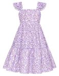 GRACE KARIN Girls Dress for Summer Kids Floral Dress Sleeveless A-line Pinic Dress Light Purple with Floral 7-8 Years