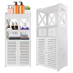 Qimu Bathroom Floor Cabinet,Waterproof FreeStanding Bathroom Storage Unit with Daily Use Layer and Cupboard Double Door,Multi-purpose PVC Cabinet for Store Toilet Paper,Shampoo,White 40x 25x 90CM