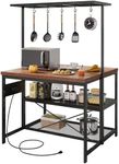 GarveeHome 47'' Large Kitchen Island with Power Outlet, Bakers Rack with Storage, Island Table for Kitchen, 3 Tier Microwave Stand Oven Shelf, Storage Shelf for Kitchen Dining Room Living Room, 5 Hook