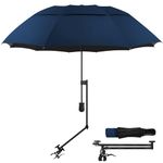 HOBVO UPF 50+ Golf Umbrella with Adjustable Universal Clamp Portable Umbrellas for Rain, Manual Open & Close, for Beach Chair, Golf Cart, Stroller, Bleacher, Patio (Bavy Blue, 43.3")