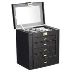 SortWise Large Leather Jewelry Box Table Top Jewelry Chest 6 Layers And Removeable Drawers (Black)