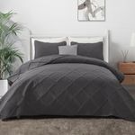 Exclusivo Mezcla Ultrasonic Quilt Set King Size, 3 Pieces Grey King Quilt (104"x96") with 2 Pillow Shams, Lightweight Bedspreads Modern Striped Coverlet Set for All Seasons