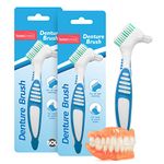 2pk Denture Toothbrush | Denture Brush with Soft Bristles, Easy Grip Handle & Dual Angled Brush Heads for Cleaning Dentures | Retainer Brush for Cleaning Retainers