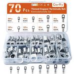 Gorffy Battery Terminal Connectors 70 Pcs, Battery Terminals Tinned Copper, Cable Lugs Bolt Hole, Crimp Battery Cable Connectors, Battery Crimp Terminals for Electric, Auto