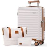 SHOWKOO Suitcase Hardside Expandable Luggage Set, Suitcase with Double Spinner Wheels TSA Lock 3 Piece Set Beige White (DB/TB/28in)