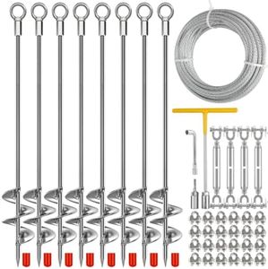 L-KHYFU 8 Pack 30" Ground Anchors Shed Anchor Kit with Tie-Down Accessories | 12mm Rod, Heavy Duty Earth Anchors with 1/8" Stainless Steel Cable & Turnbuckles for Trampolines Sheds Carports Swing Sets