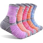 Hiking Socks Walking Socks For Women, FEIDEER 5 Pairs Outdoor Recreation Socks Moisture Wicking Crew Socks (5WS19105-L)