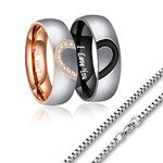 Couples Rings, 6mm Stainless Steel Heart Matching Couple Ring Sets I Love You Band Jewelry Promise Engagement Wedding Black Couples Necklace for Boyfriend Husband Men Size 7