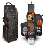 LIWSHWZ Rolling Baseball Bag,71L Capacity Softball Bag for 7 Bats with Separate Shoe Space,Fence Hook and Multiple Pockets for Fits Baseball Glove,Bat,Helmet & Catchers Gear（Orange）