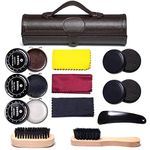 YUET Shoe Polish Kit Cleaning Shine Care Barrel Set For Brown Black Leather With Brush Travel Case Luxury Premium Soft Horsehair Bristle Dauber, Wooden Applicator, Shoehorn, Cloth 12 Piece Black Pouch