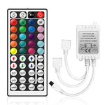 VIPMOON 44 Key Wireless IR Remote Controller Dimmer Switch, 4 Pin 2 Ports RGB Control Box with Wireless IR Remote Controller Receiver DC12V-24V for RGB 3528 5050 LED Light Strip- Dual Outputs